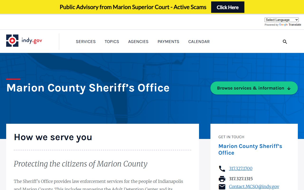 Marion County Sheriff's Office page for the inmate roster and jail