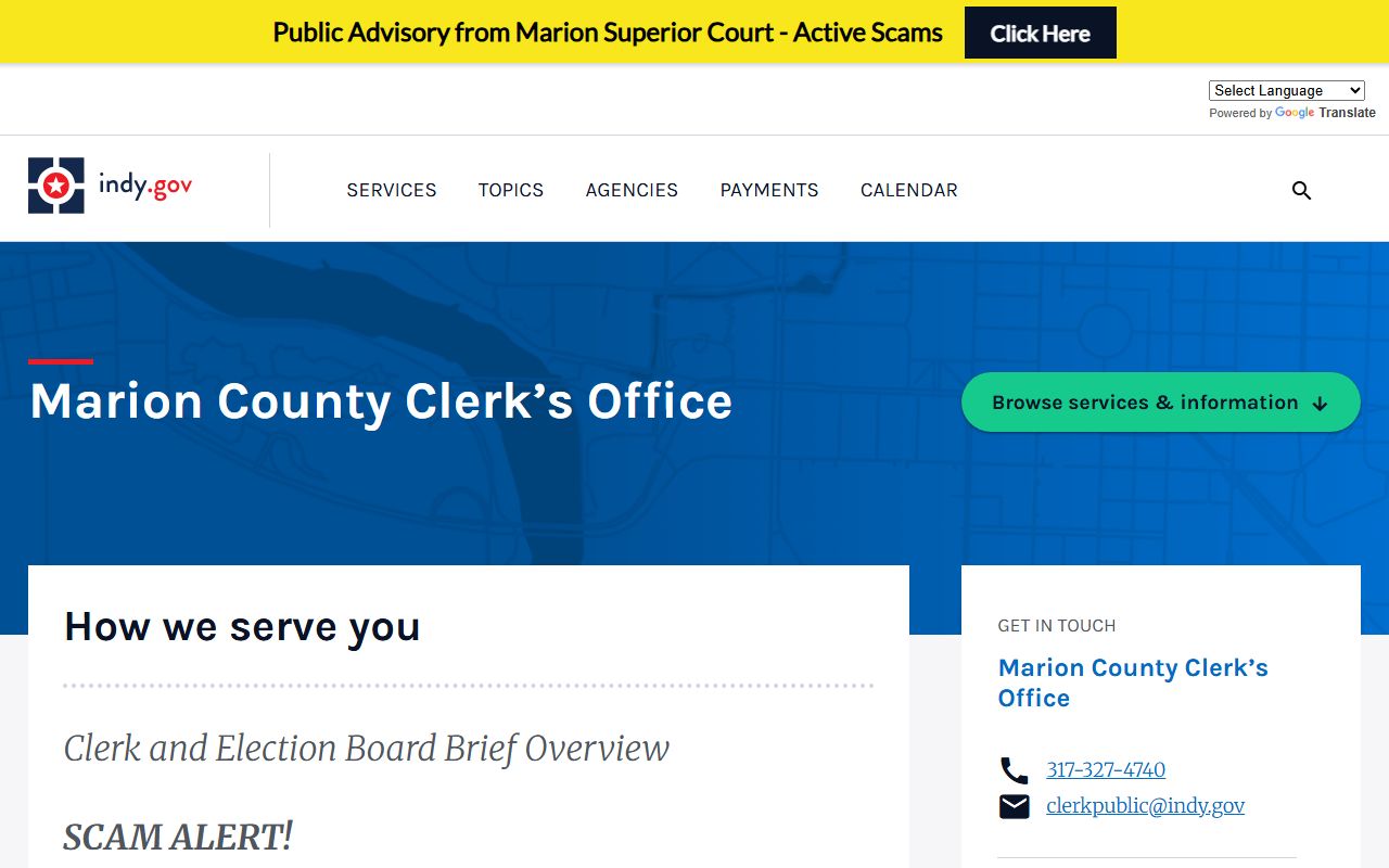 Marion County Clerk page that holds official criminal records