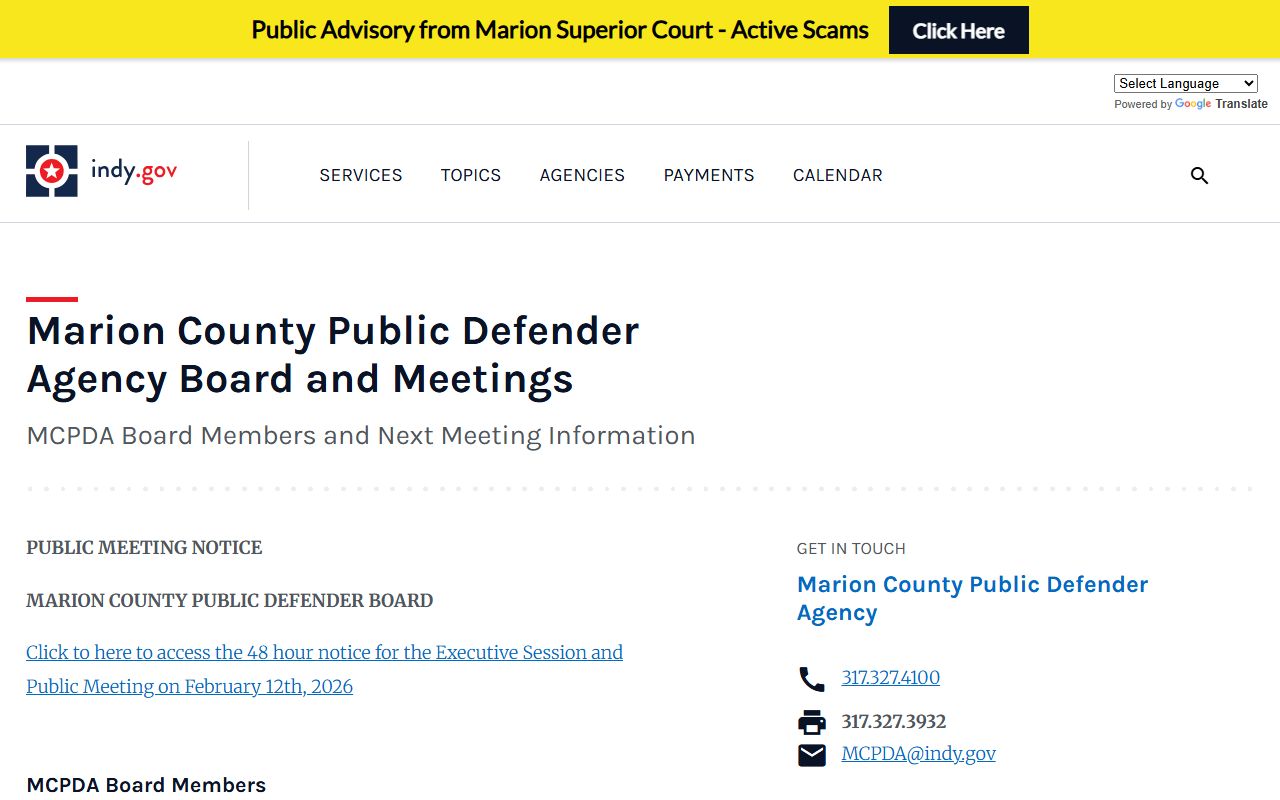 Marion County Public Defender Agency page for criminal records cases