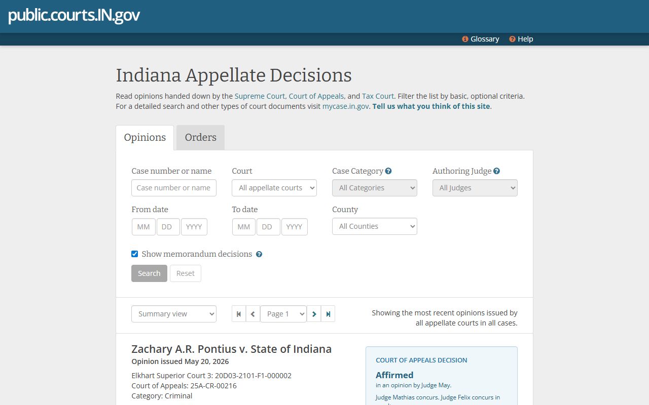 Indiana appellate decisions search for Marion County divorce records case law