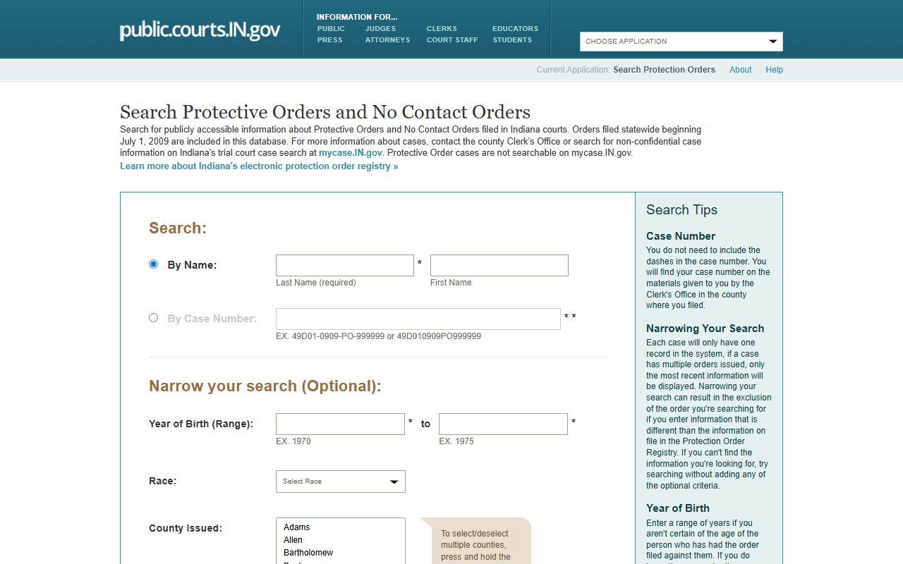 Indiana protection order search related to Marion County family and divorce records