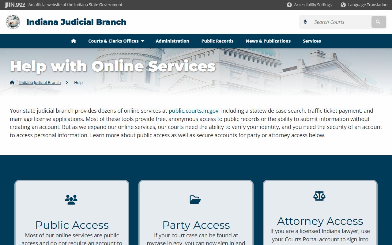 Indiana Courts help center for Marion County traffic court records