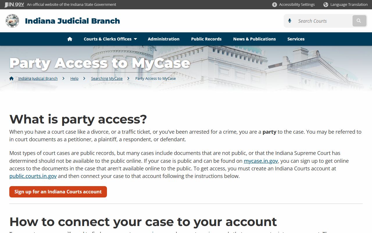 Party access to MyCase for Marion County traffic court records