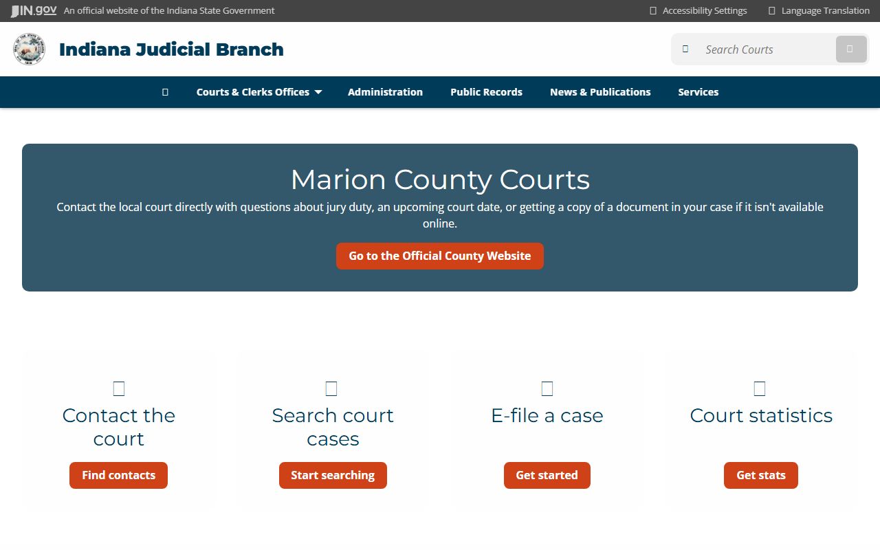 Marion County courts page on the Indiana Judicial Branch site
