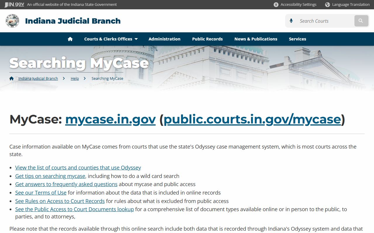 Marion County court records public access rules on MyCase