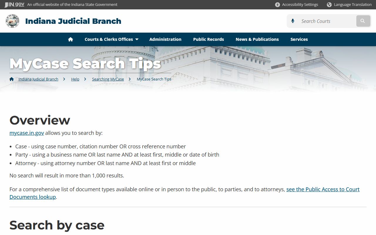 Marion County court records search tips and wildcard rules on MyCase